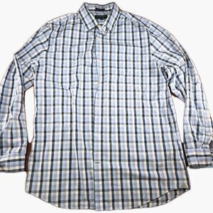 Banana Republic Shirt Men's Large Camden Fit Blue Gingham Plaid Non Iron Cotton